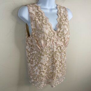 Vintage Cabi Womens Y2K Babydoll Lace Tank Top Size L Pink Coquette Going Out